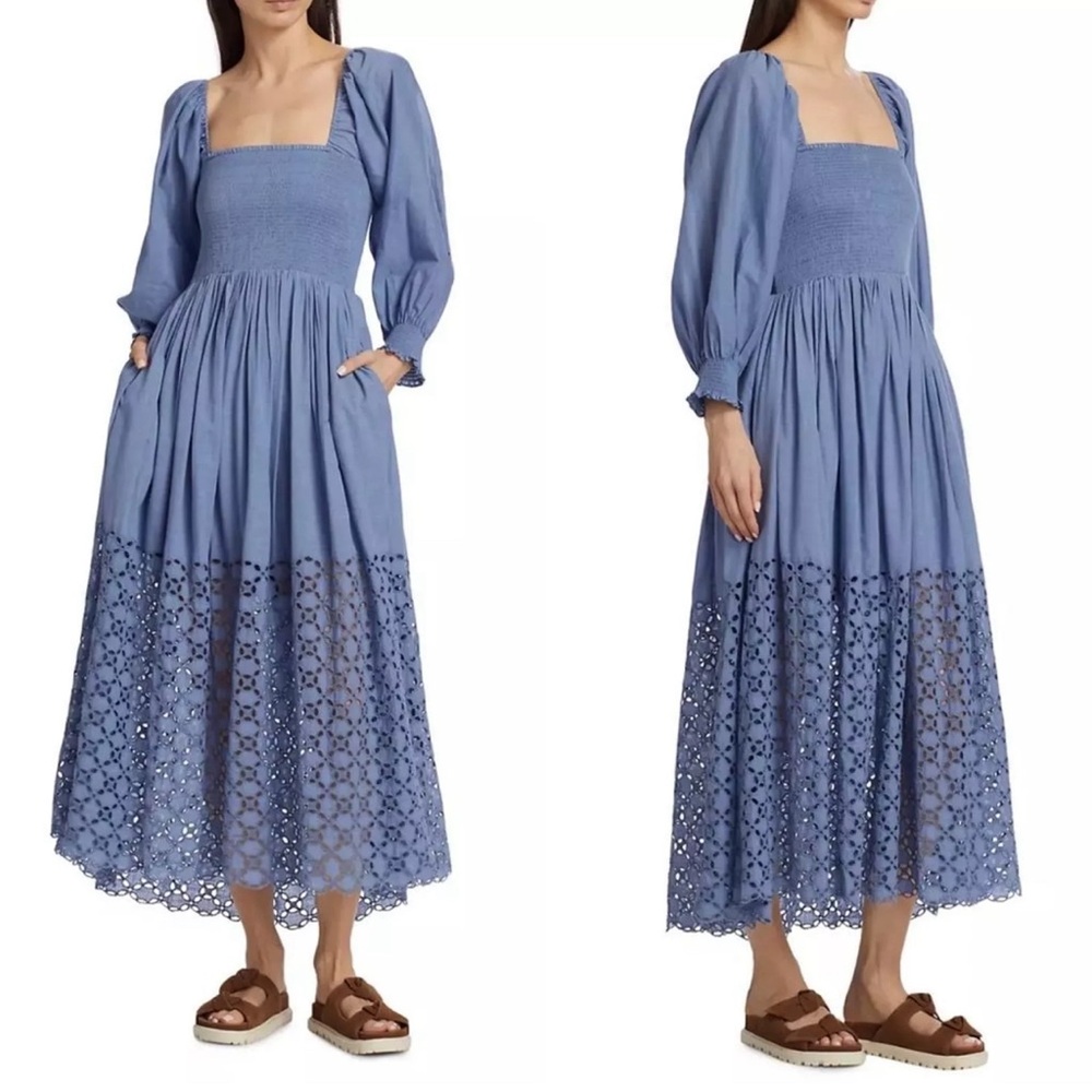 Free People Chambray Blue Eyelet Maxi Dress